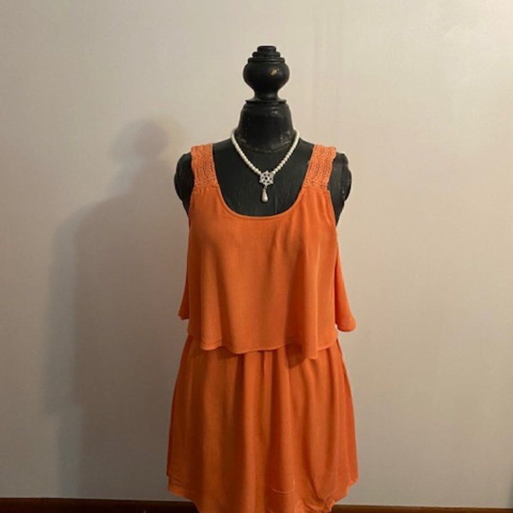 Buttons layered orange dress, size Medium